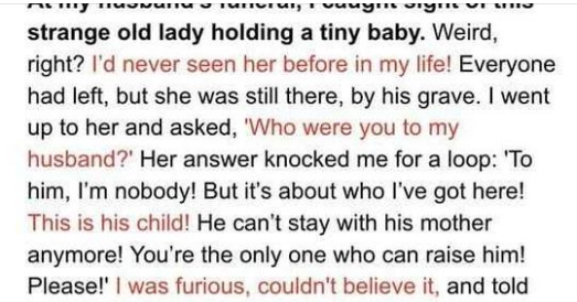 At Husband’s Funeral Wife Meets a Woman with His Baby in Her Arms