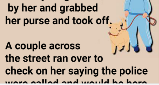 An Old Woman Was Walking Her Dog.