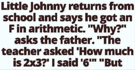 Little Johnny returns from school and says he got an F